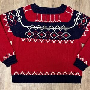 Vintage JCPenney Fair Isle Sweater Red‎ Blue Nordic Knit Large